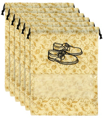 Heart Home Metalic Floral Design 6 Piece Non Woven Travel Shoe Organizer Space Saving Fabric Storage Bags Organizer, Brown- HEART4075