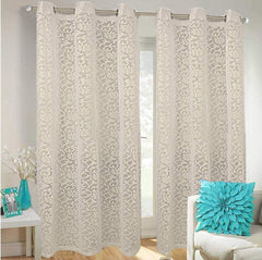 Kuber Industries Flower Design 2 Pieces Sheer Door Curtains Linen Look Semi Transparent Voile Grommet Elegance Curtains for Living Dining Room, Bedroom Drapes 48 x 84 Inch Long, (Cream) - CTKTC040512