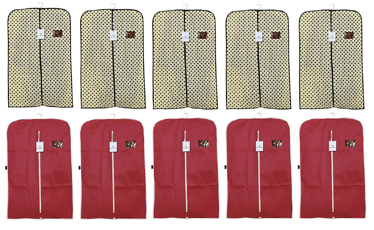 Kuber Industries 10 Piece Non Woven Coat Cover, Maroon and Cream