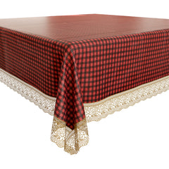 Heart Home Square Table Cover for 4 Seater|PVC Waterproof Check Pattern Tablecloth Indoor & Outdoor|48x48 Inch (Red)