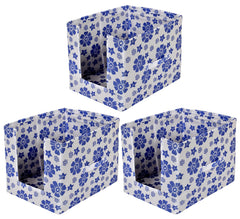 Kuber Industries Flower Printed Multiuses Non-Woven Closet Organizer With Handles- Pack of 3 (White & Blue) -HS43KUBMART26501