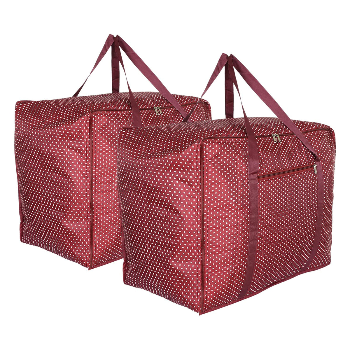 Kuber Industries Travel Duffle Bag for Women Men|Dot Print Large Size Underbed Storage Bag|Polyester Waterproof Wardrobe Organizer|Pack of 2 (Maroon)