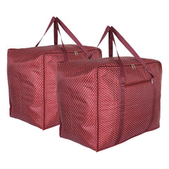 Kuber Industries Travel Duffle Bag for Women Men|Dot Print Large Size Underbed Storage Bag|Polyester Waterproof Wardrobe Organizer|Pack of 2 (Maroon)