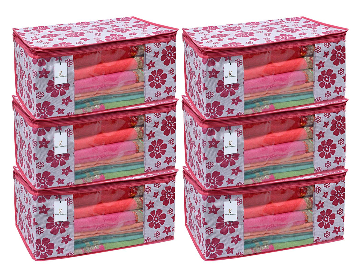 Kuber Industries 6 Piece Non Woven Saree Cover Set, Pink,Large Size -CTKTC6401