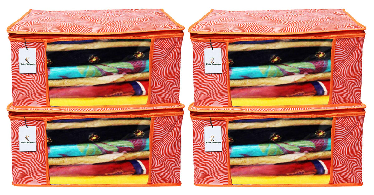 Kuber Industries Leheriya Design 4 Piece Non Woven Saree Cover, Large, Orange - CTKTC15186