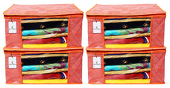 Kuber Industries Leheriya Design 4 Piece Non Woven Saree Cover, Large, Orange - CTKTC15186