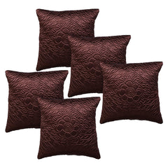 Kuber Industries Cushion Cover | Satin Embossed Quilted Cushion Cover | Cushion Cover for Sofa | Cushion Covers for Home Décor | 16 Inch | Set of 5 | Brown