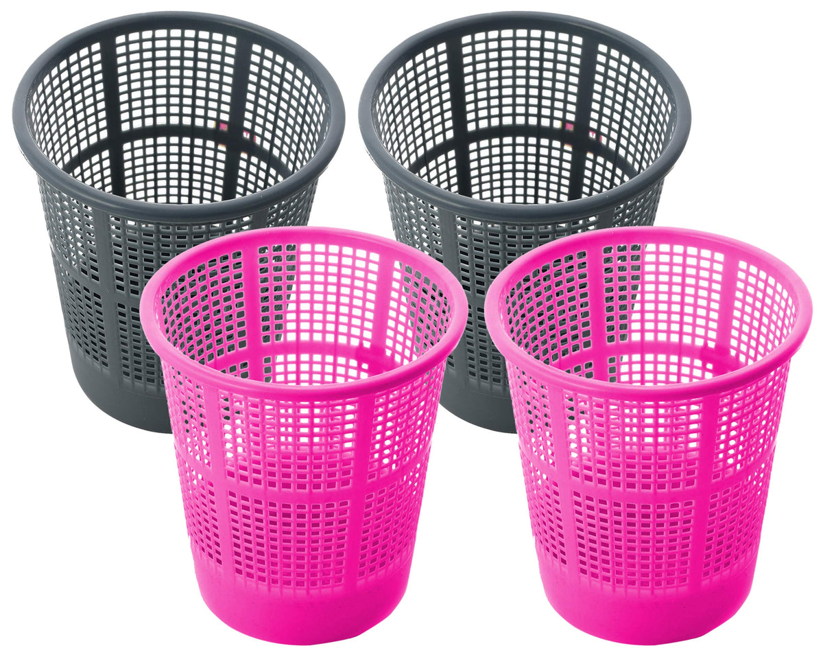 Kuber Industries Plastic 4 Pieces Mesh Dustbin Garbage Bin for Office use, School, Bedroom, Kids Room, Home, Multi Purpose, 5 Liters (Grey & Pink)-KUBMART309, Standard