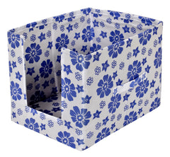 Heart Home Flower Printed Multiuses Non-Woven Closet Organizer With Handles (White & Blue) -HS43HEARTH26497