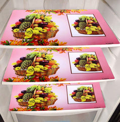 Kuber Industries Fruit Basket Design 3 Pieces PVC Fridge Mats and 3D Checkered Design 1 Piece Fridge Top Cover (Brown) - CTKTC39742
