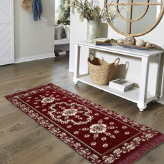 Kuber Industries Flower Print Rug Bedside Runner for Home Décor 4X2 Ft. (Maroon)