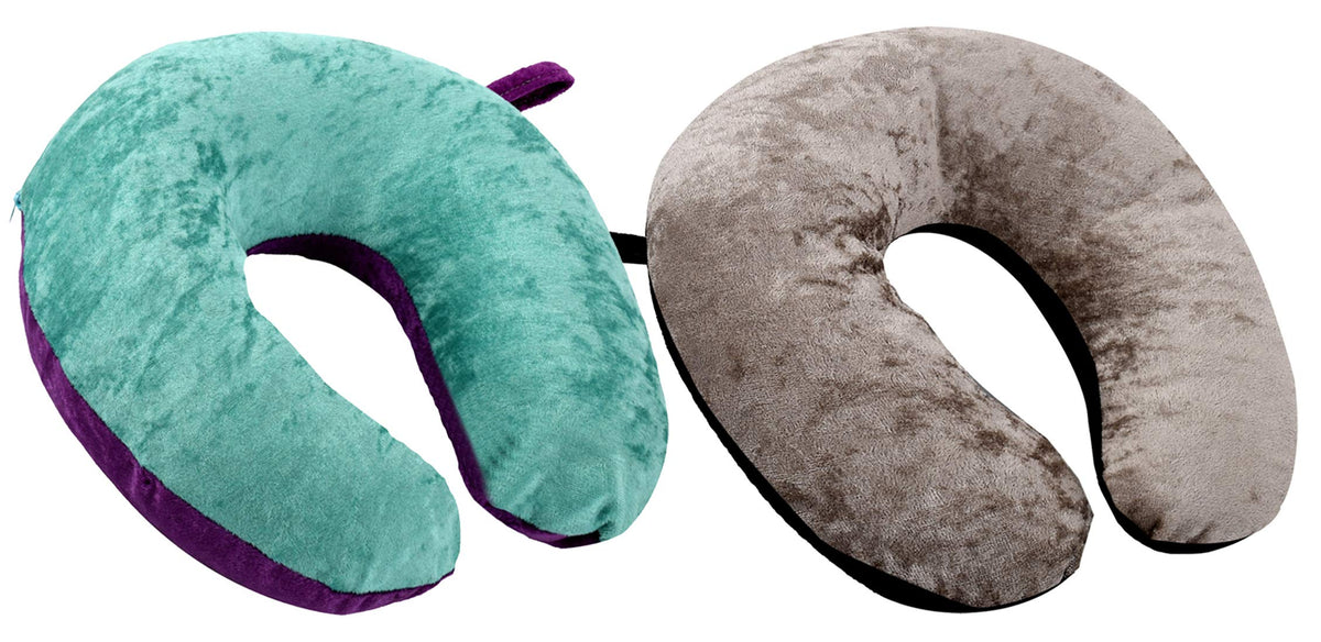 Kuber Industries 2 Pieces Unisex U-Shaped 100 Percent Pure Micro Fibre Soft Cushions Neck Rest Pillow for Travel, Car, Train, Flight, Bus (Purple & Green,Black & Grey)-CTKTC039209