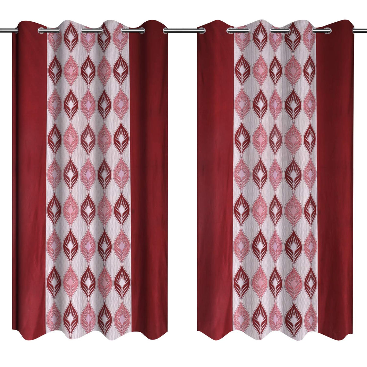 Kuber Industries Zig Zag Design 2 Pieces Polyester Eyelet Window Curtain 5 Feet (Maroon)-CTKTC14217