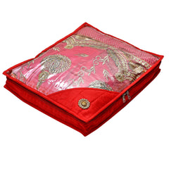 Heart Home Non Woven 3" inch Foldable, Lightweigth Saree Cover/Clothes Organiser For Wardrobe With Transparent Top- Pack of 4 (Red)-HS_38_HEARTH21627