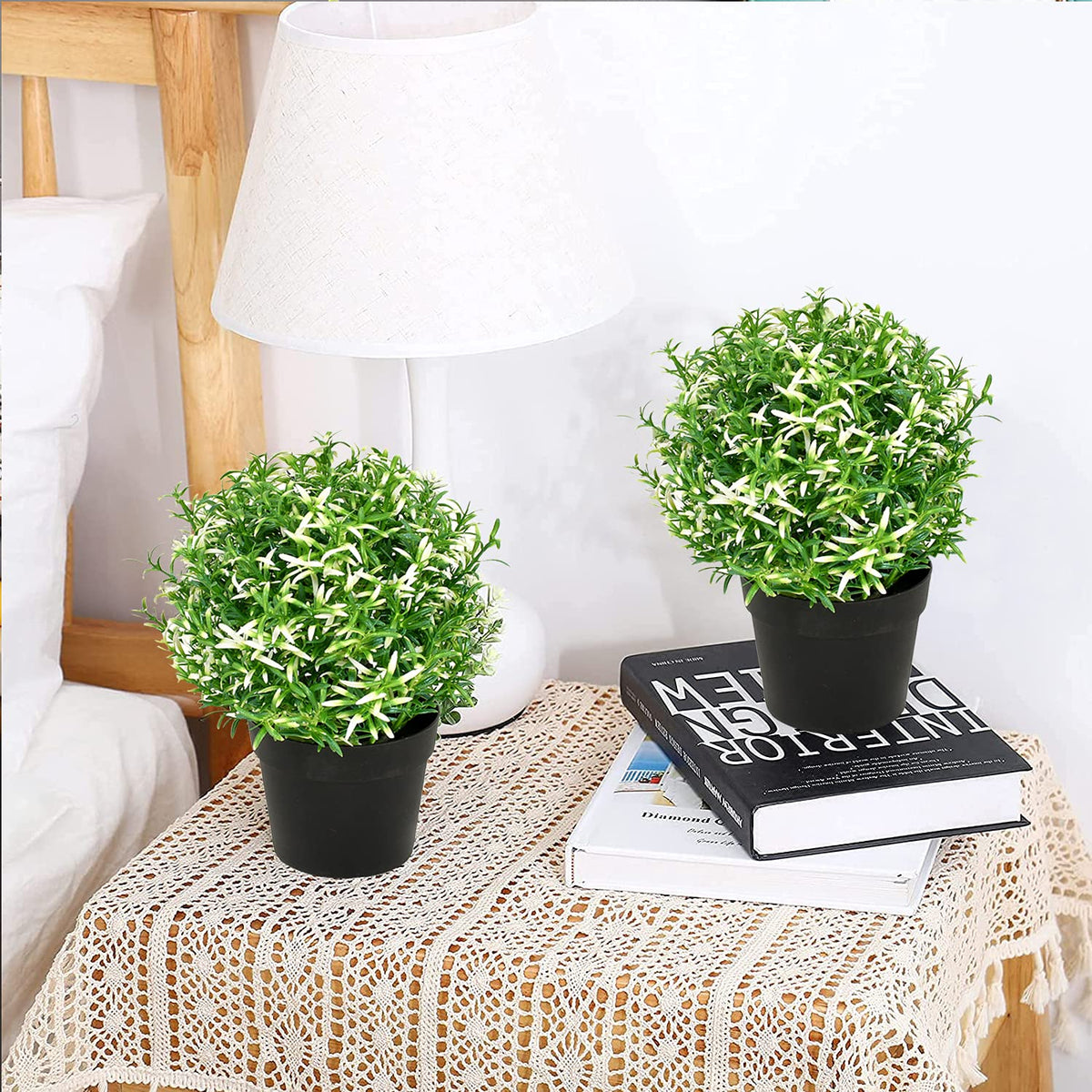 Kuber Industries Faux Plants Artificial Plants with Mini Plastic Pot- Pack of 2 (Green)-HS_38_KUBMART21466