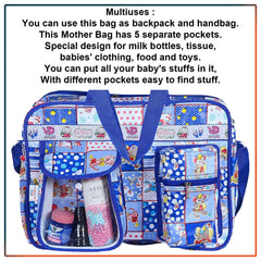 Heart Home PVC Multiuses Teddy Print Mothers Bag/Diapers Bag With Handle For Traveling, storing (Blue) 52HH4012