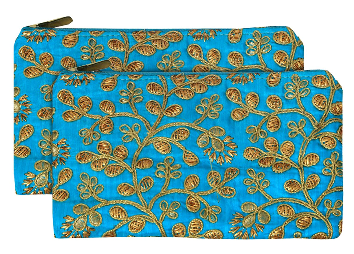 Kuber Industries Embroidery Women Hand Purse Wallet for Party, Wedding, Dating- Pack of 2 (Blue)