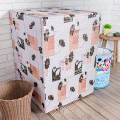 Heart Home Washing Machine Cover | Brown Flower Print Washing Machine Cover | PVC Front Load Washing Machine Cover | Cream