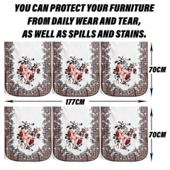 Heart Home Sofa Cover | 3 Seater Sofa Slip Cover Set | Check Border Sofa Cover | Velvet Couch Cover | Sofa Slipcover Set | Sofa Cover for Living Room | Brown