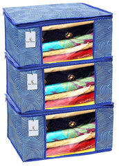 Heart Home Leheriya Design 3 Piece Non Woven Saree Cover, Large, Royal Blue - CTHH11953