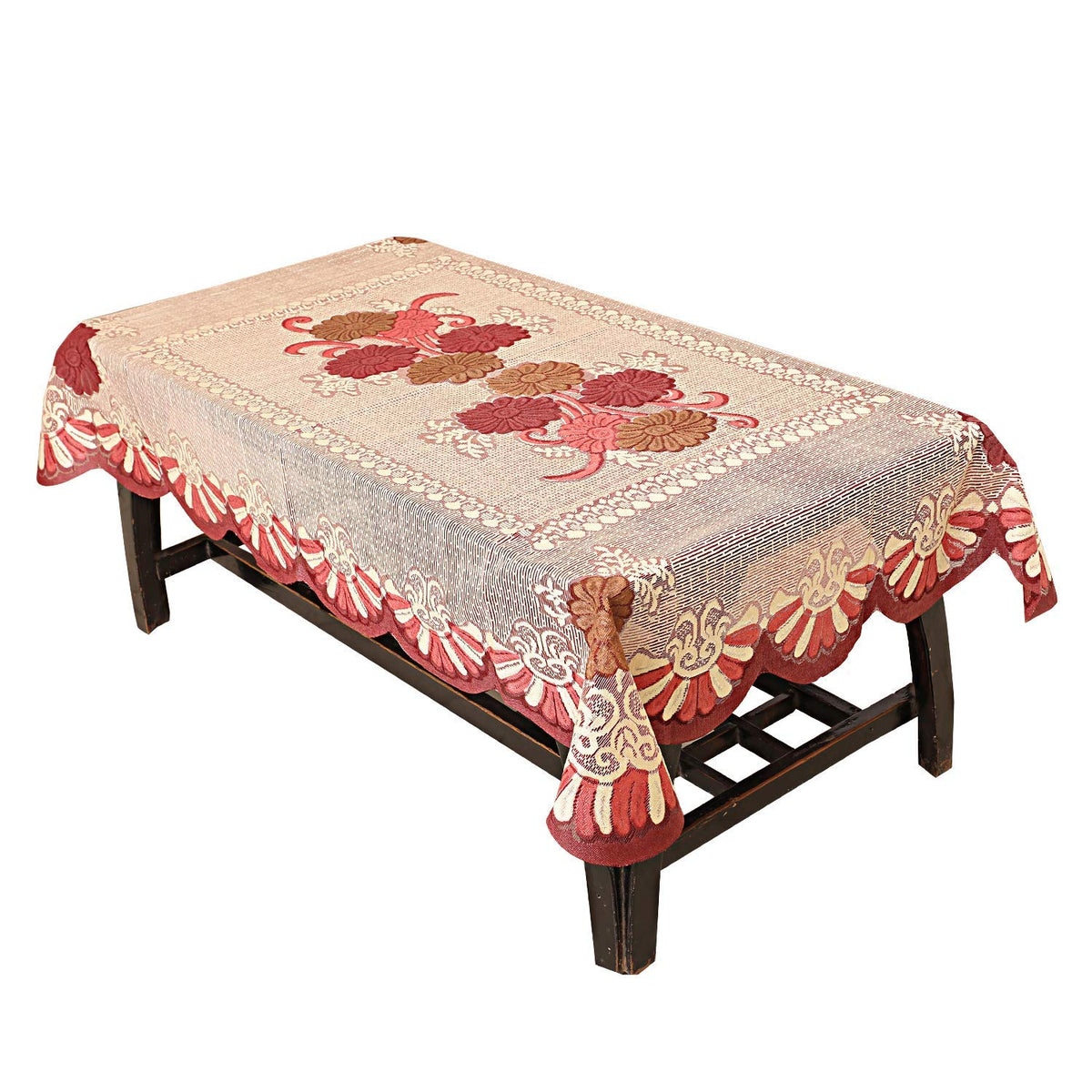 Kuber Industries Floral Cotton 4 Seater Centre Table Cover - Red (CTKTC01153)