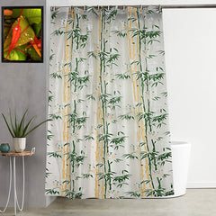 Kuber Industries CTKTC33772 Microfibre Bamboo Design Waterproof PVC Shower Curtain with 8 Hooks (Standard, 54 inch x 84 inch, Green)