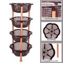 Kuber Industries Storage Basket | Plastic 4 Layer Kitchen Storage Basket | Storage Rack for Kitchen | Multi-Layer Vegetable Rack | Desire Floor-Standing Rack | Brown