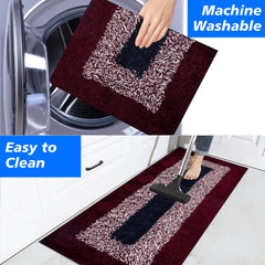 Kuber Industries Kitchen Set | Luxury Kitchen Floor Door Mat Runner Set | Doormat for Kitchen | Cotton Border Kitchen Set | Door Mat & Kitchen Runner Set | 2 Pcs Set | Maroon