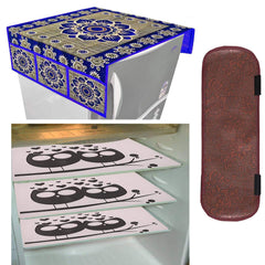 Kuber Industries Cloth 3 Pieces Fridge Mat, 1 Piece Handle Cover and 1 Pieces Fridge Top Cover (Multi)-CTKTC2814