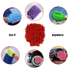 Heart Home Chenille Mitts|Microfiber Cleaning Gloves|Inside Waterproof Cloth Gloves|100 Gram Weighted Hand Duster|Hand Chenille Gloves for Car|Glass (Red)