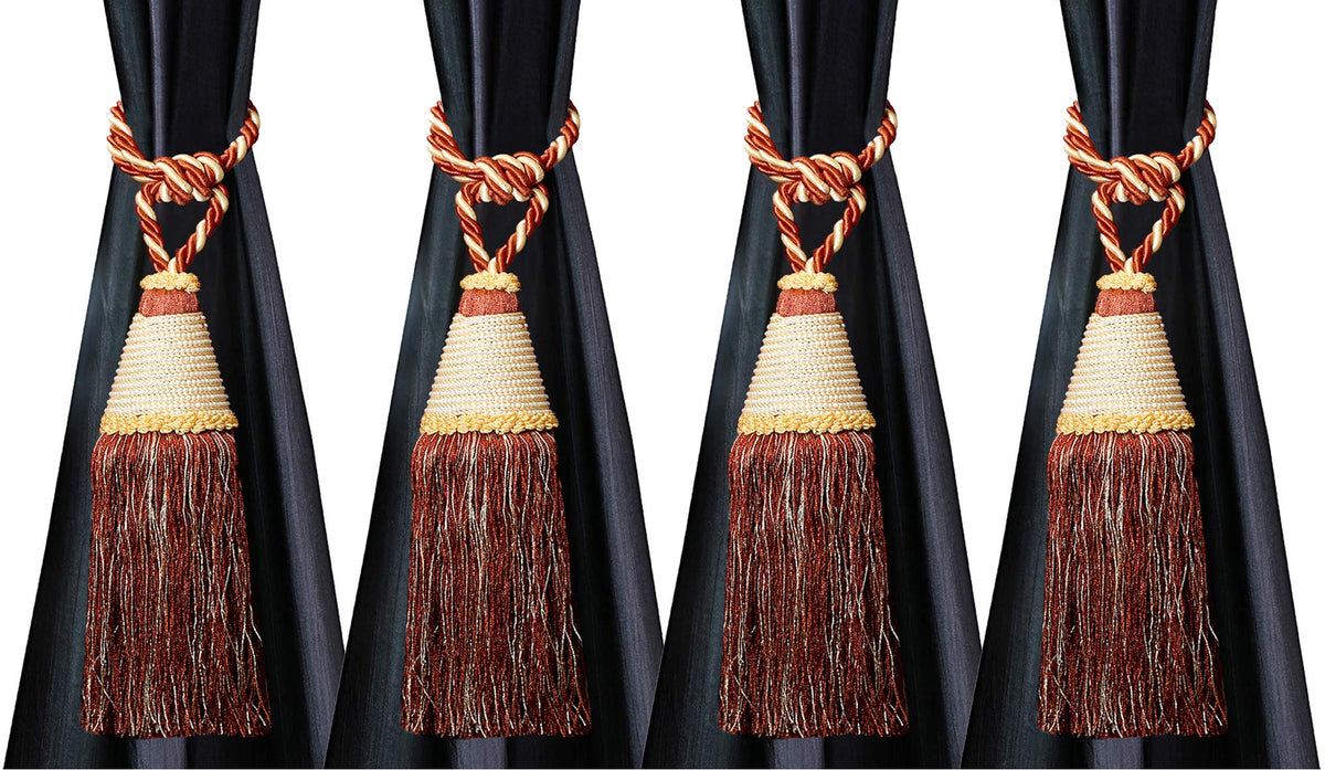 Kuber Industries Beads Beautiful Design Polyester 4 Pieces Curtain Tie Back Tassel Set (Light Brown) CTKTC33542