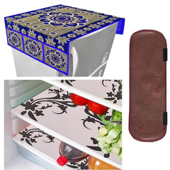 Kuber Industries Cloth 3 Pieces Fridge Mat, 1 Piece Handle Cover and 1 Pieces Fridge Top Cover (Multi)-CTKTC2789, (Model: CTKTC02239)