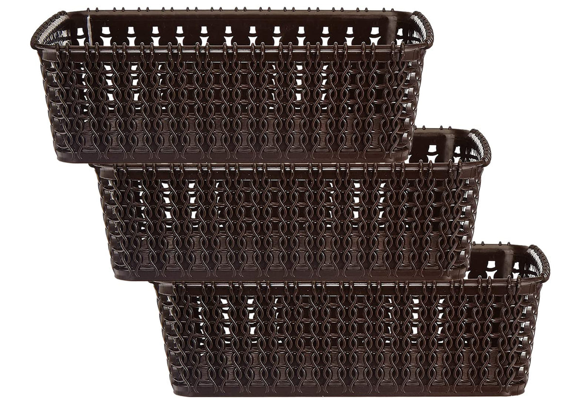 Heart Home Multipurposes Small M 15 Plastic Basket, Organizer For Kitchen, Countertops, Cabinets, Bathrooms Without Lid- Pack of 3 (Brown) -46HH0114