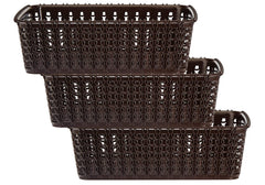 Heart Home Multipurposes Small M 15 Plastic Basket, Organizer For Kitchen, Countertops, Cabinets, Bathrooms Without Lid- Pack of 3 (Brown) -46HH0114