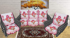 Kuber Industries Flower Cotton 7 Piece 5 Seater Sofa Cover with Center Table Cover (White and Pink) - CTKTC022290