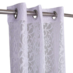 Kuber Industries Flower Design 2 Pieces Sheer Door Curtains Linen Look Semi Transparent Voile Grommet Elegance Curtains for Living Dining Room, Bedroom Drapes 48 x 84 Inch Long, (White) - CTKTC40523