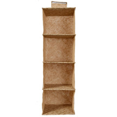 Kuber Industries Metalic Floral Print Non Woven Hanging 4 Shelves Foldable Wardrobe/Closet Cloth Organizer (Beige)-KUBMART1160, Standard