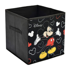 Kuber Industries Disney Mickey Mouse Print Square Non Woven Storage Box Toy with Handle|Wardrobe Organizer Cube|Easily Collapsible|Size 33 x 33 x 33 CM (Black)