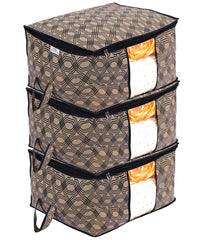 Heart Home Non-Woven Honeycomb Design Underbed|Blanket Cover With Transparent Window, Zippered & Handle, Pack of 3 (Cream)