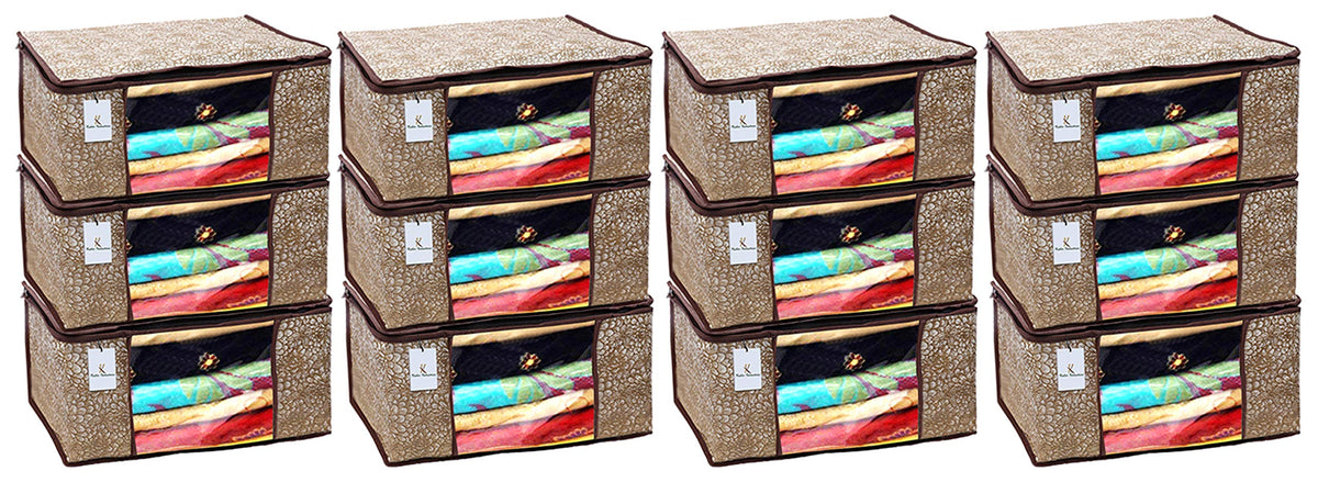 Kuber Industries Flower Design 12 Piece Non Woven Saree Cover, Large, Golden Brown - CTKTC15245