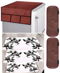 Kuber Industries Birds Design 3 Pieces PVC Fridge Mats,2 Piece Handle Cover and 1 Piece Fridge Top Cover (Maroon) - CTKTC039671