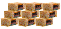 Heart Home Flower Design Non-woven Foldable Saree Cover/Clothes Storage Bag/Wardrobe Organizer With Transparent Window- Pack of 9 (Yellow)-44HH0397