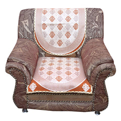 Heart Home Luxurious Cotton Floral Abstract Design 5 Seater Sofa Cover Set HS_36_HEARTH018387, (Orange)