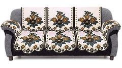 Heart Home Flower Design Cotton 5 Seater Sofa Cover with 6 Pieces Arms Cover (Cream, Brown, Standard) Set of16 HEART11981