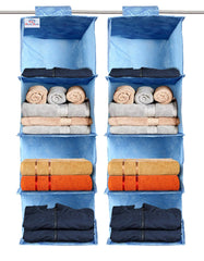 Heart Home Laheriya Print 4 Shelf Closet Hanging Organizer, 4 Tier Closet Wardrobe Organizer Clothes Storage Hanger for Family Closet Bedroom, Foldable and Universal Fit (Blue)-Pack of 2-KUBMART15343