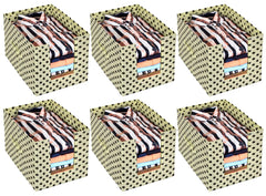 Kuber Industries Dot Printed Non-Woven Foldable Shirt Stacker Closet Organizer With Handles- Pack of 6 (Cream & Black)-HS43KUBMART26564
