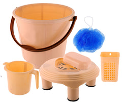 Kuber Industries Plastic Bathroom Set of 6 Pieces with Bucket, Mug, Stool,Tooth Brush Stand, Soap case & Juna Set (Blue)-KUBMART15277