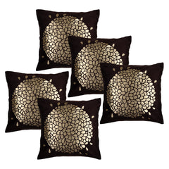 Kuber Industries Cushion Cover | Sofa Cushion Covers | Square Cushion Covers | Velvet Cushion Covers | Gold Print Couch Cushion Covers | Set of 5 | 16 Inch | Brown
