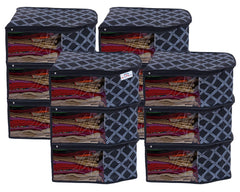 Heart Home Check Print Non-Woven Foldable Blouse Cover|Clothes Cover For Home & Traveling With Transparent Window Pack of 12 (Black)