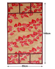 Kuber Industries Leaf Print PVC Fridge Top Cover with 6 Utility Side Pockets (Red)